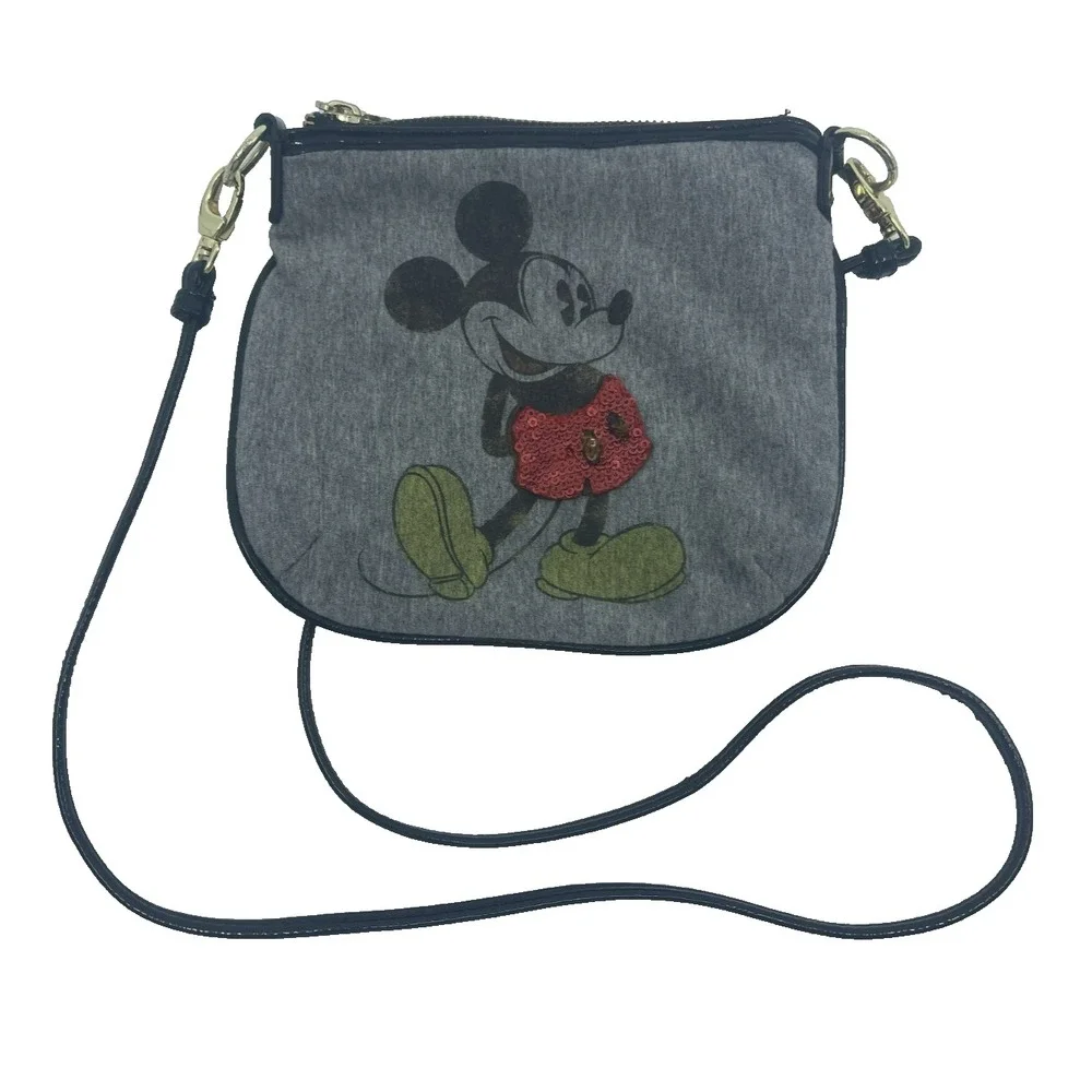 Disney Parks Mickey Mouse‎ Small Crossbody Bag Gray Red Sequin Removeable Strap